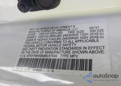 2021 Honda Passport Awd Ex-L from USA, damaged, VIN 5FNYF8H58MB037949